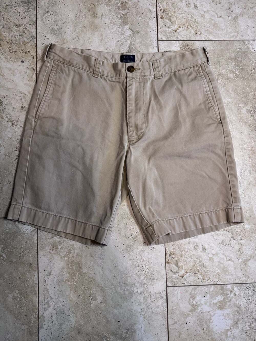 J.Crew Gramercy Men's 31W Beige Khaki Cotton Chino Shorts Flat Front
